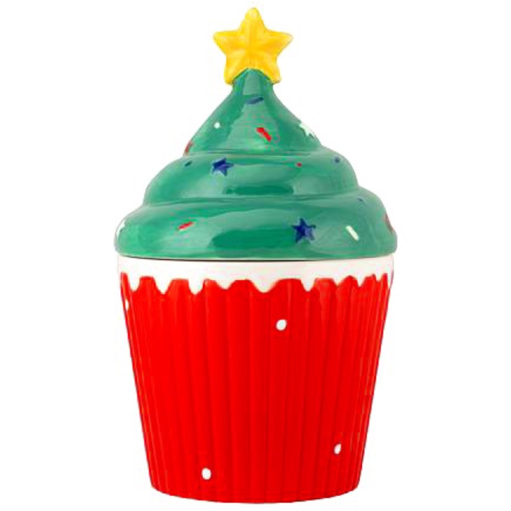 Christmas Holiday Big Ceramic Cupcake Canister 12"
